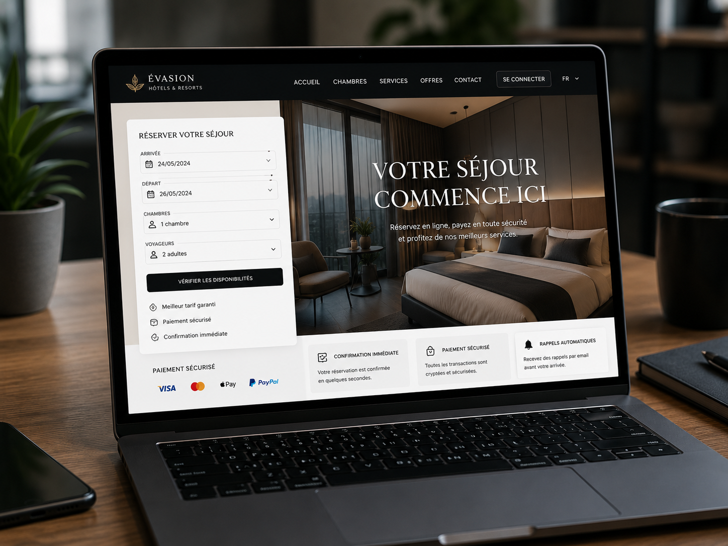 Site de réservation en ligne sur ordinateur portable